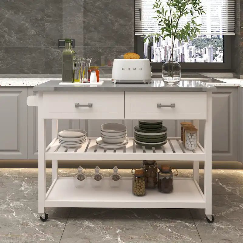 Stainless Steel Top Kitchen Cart with Two Drawers