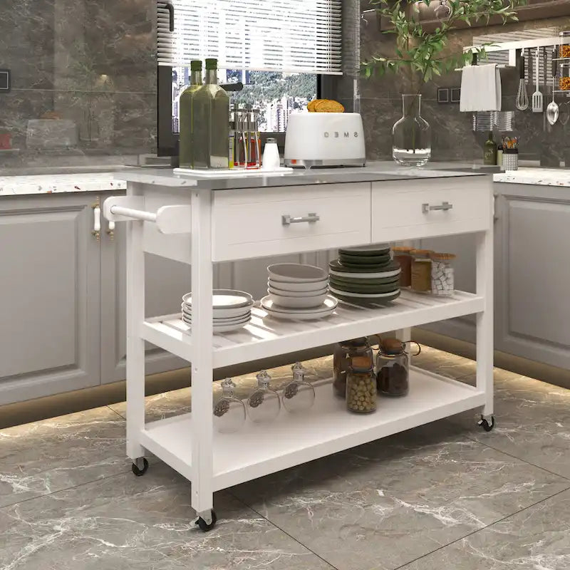Stainless Steel Top Kitchen Cart with Two Drawers