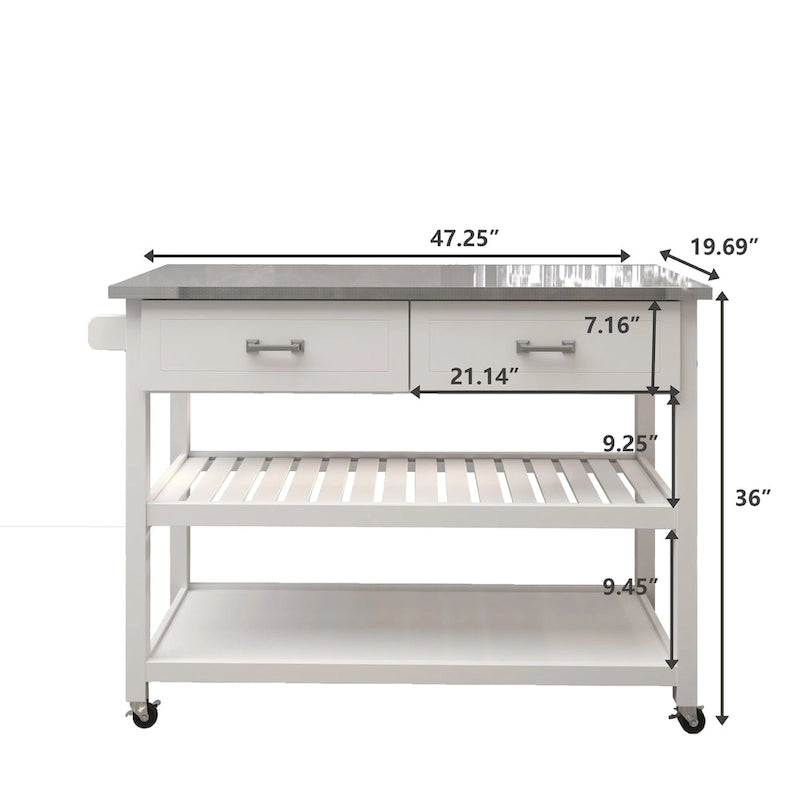 Stainless Steel Top Kitchen Cart with Two Drawers