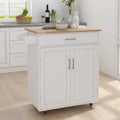 Kitchen Island with Drawer, Double Doors & Rubber Wood Countertop