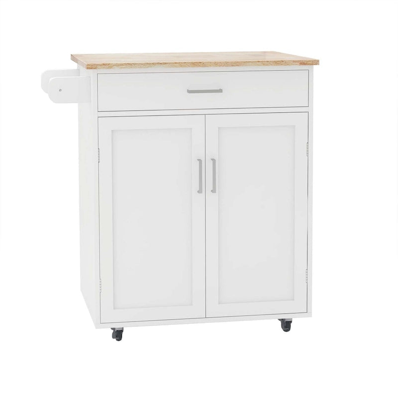 Kitchen Island with Drawer, Double Doors & Rubber Wood Countertop