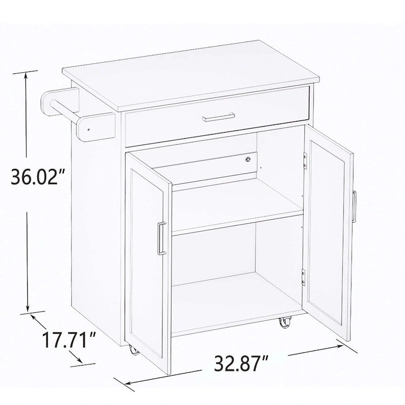 Kitchen Island with Drawer, Double Doors & Rubber Wood Countertop