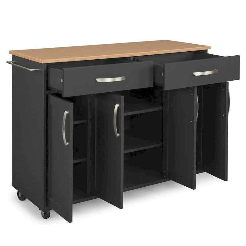 Black Wood Kitchen Cart - 51 x 19 x 36