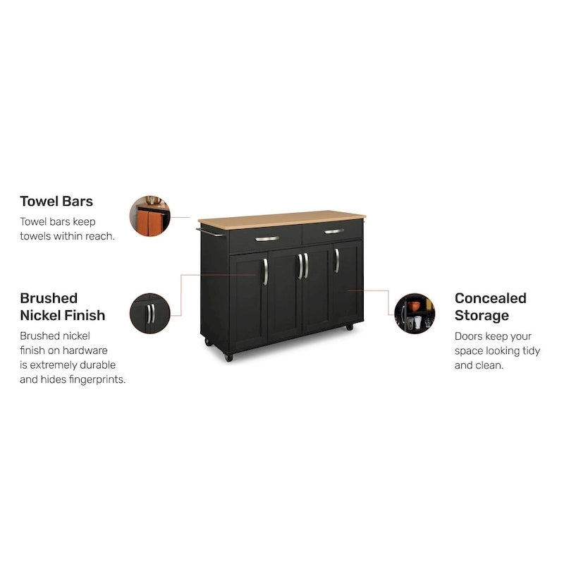 Black Wood Kitchen Cart - 51 x 19 x 36