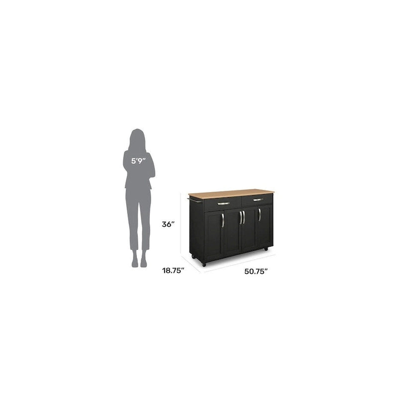 Black Wood Kitchen Cart - 51 x 19 x 36