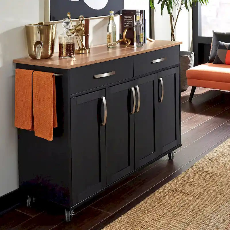 Black Wood Kitchen Cart - 51 x 19 x 36