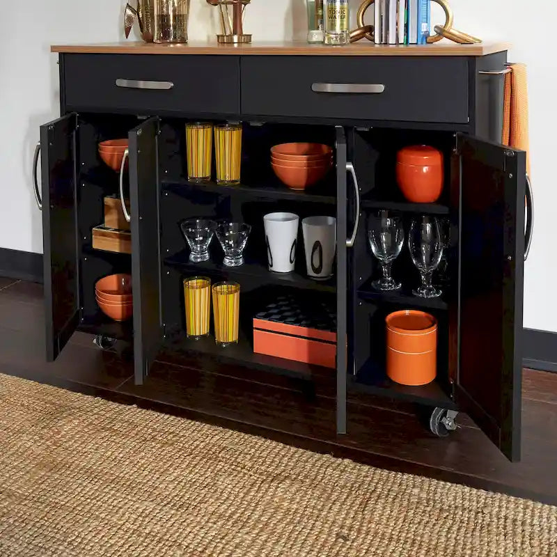 Black Wood Kitchen Cart - 51 x 19 x 36