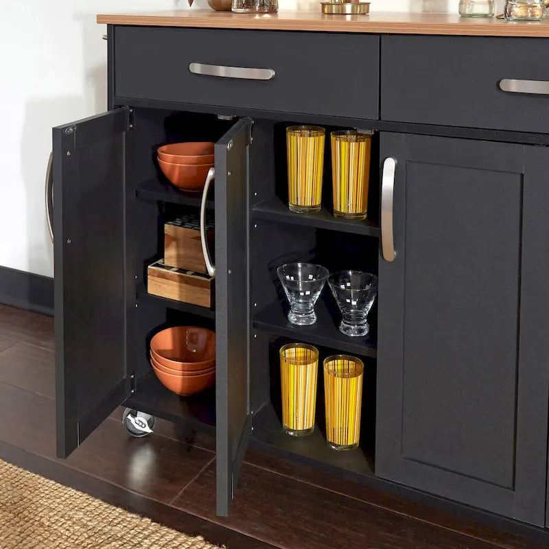 Black Wood Kitchen Cart - 51 x 19 x 36