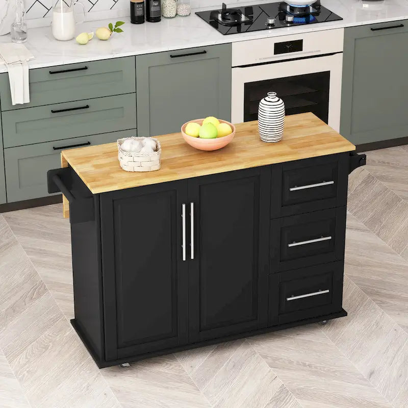 Kitchen Island Cart with 2-Door Cabinet
