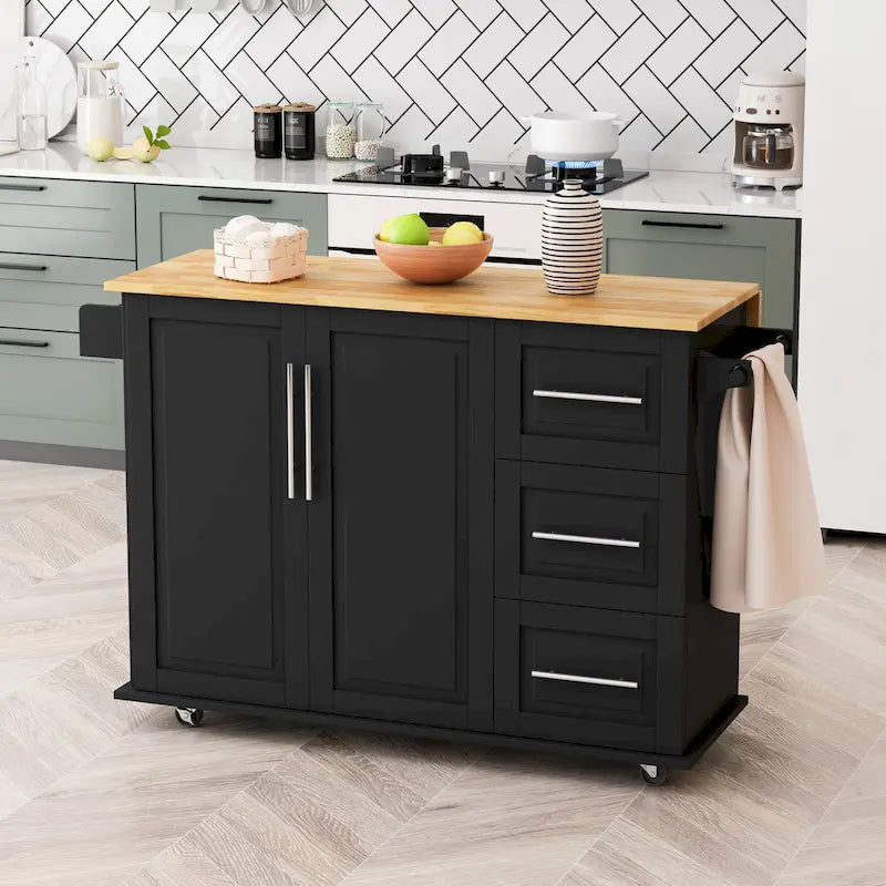 Kitchen Island Cart with 2-Door Cabinet