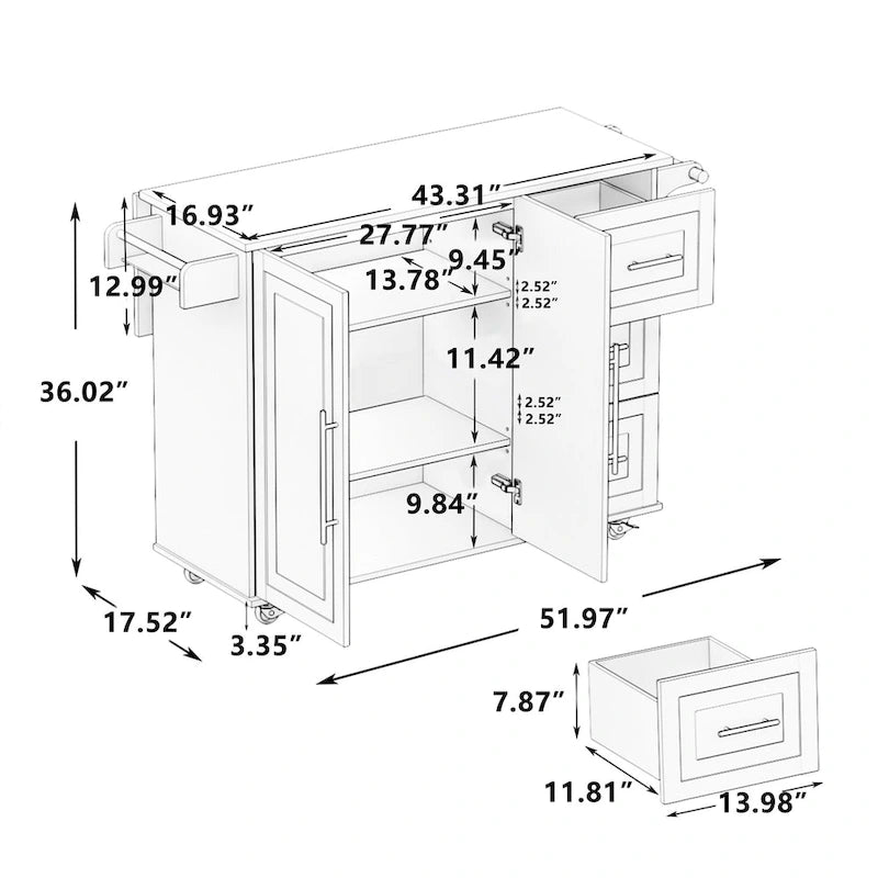 Kitchen Island Cart with 2-Door Cabinet