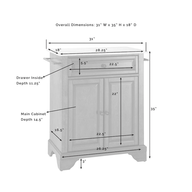 Granite Top Portable Kitchen Island Cart - 31W x 18D x 35.5H