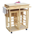 Square Solid Wood Folding Dining Cart with 2 Stools