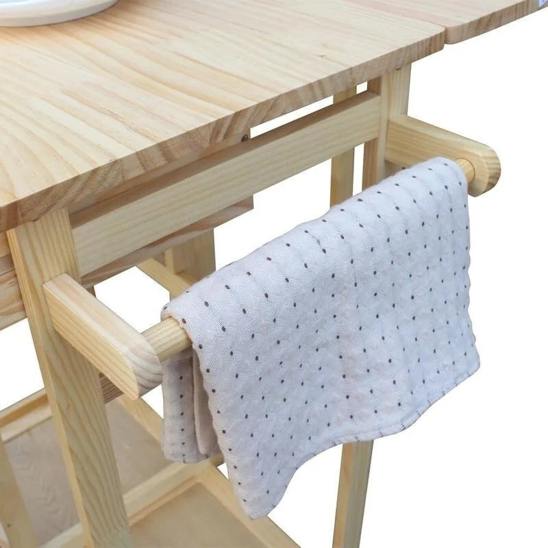 Square Solid Wood Folding Dining Cart with 2 Stools