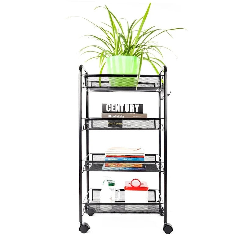 4 Tier Metal Rolling Storage Shelf with Wheels