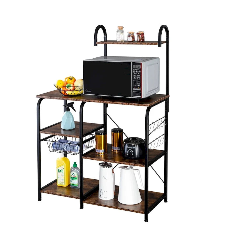 Kitchen Baker's Rack Microwave Stand 4-Tier Spice Rack Organizer with 10 Hooks