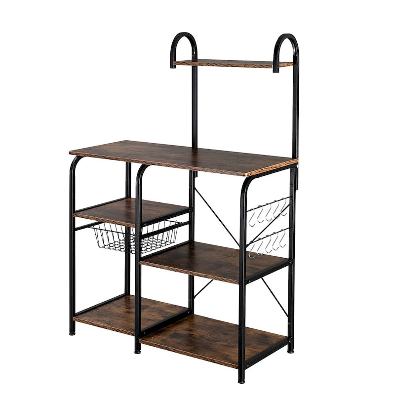 Kitchen Baker's Rack Microwave Stand 4-Tier Spice Rack Organizer with 10 Hooks