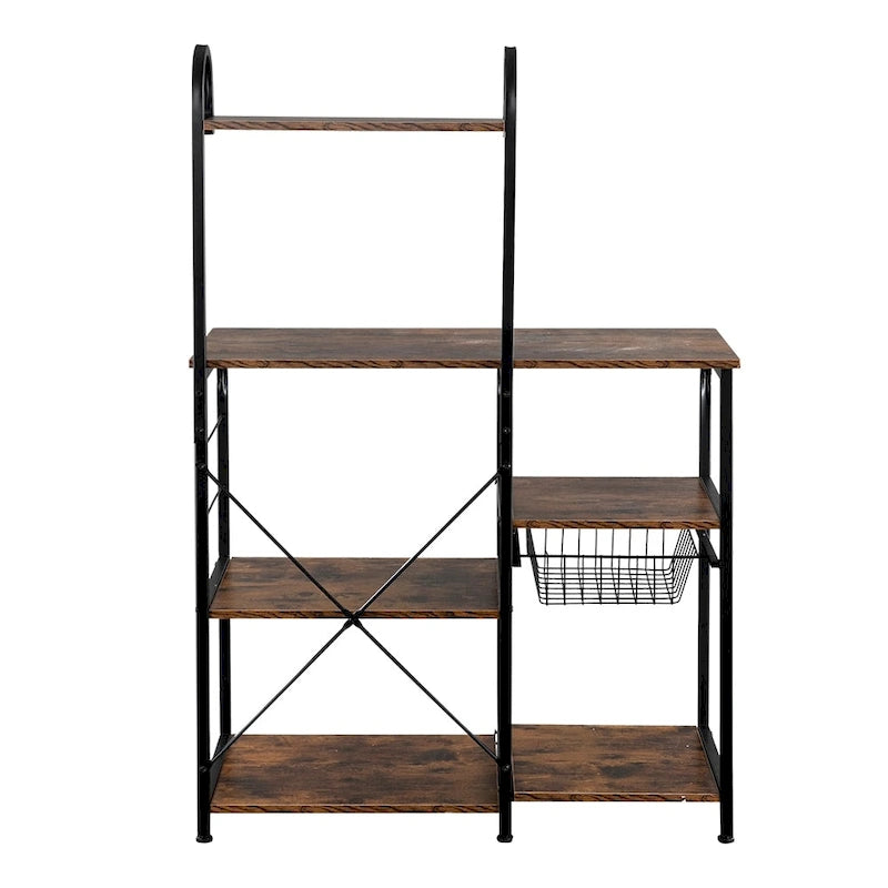 Kitchen Baker's Rack Microwave Stand 4-Tier Spice Rack Organizer with 10 Hooks