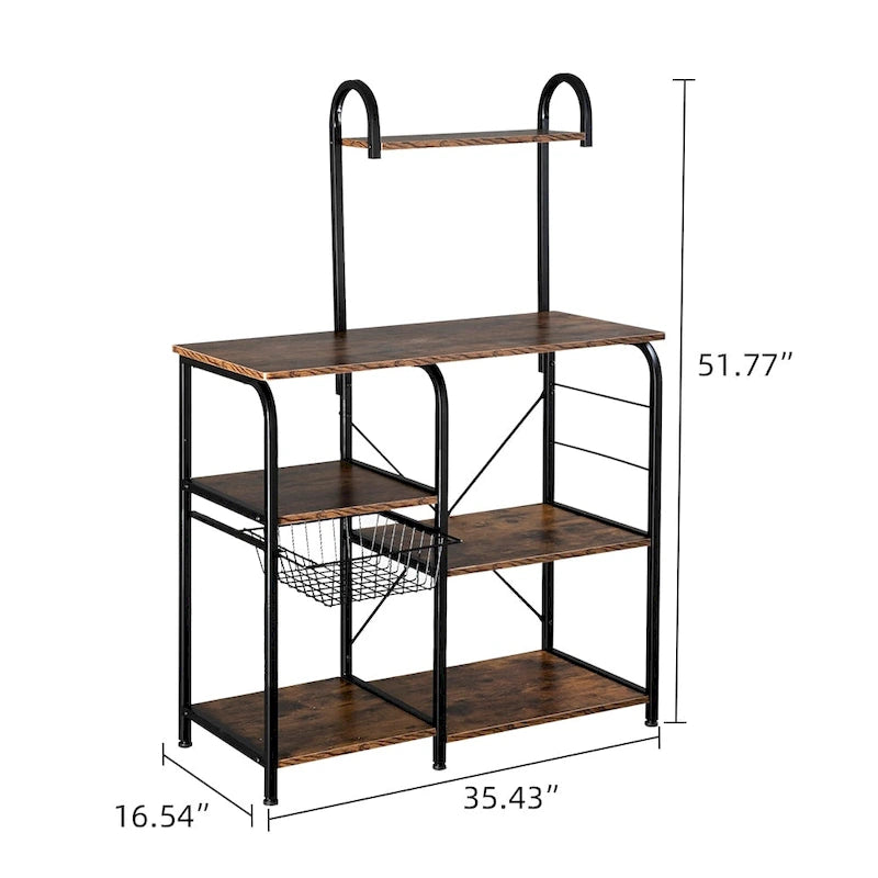 Kitchen Baker's Rack Microwave Stand 4-Tier Spice Rack Organizer with 10 Hooks