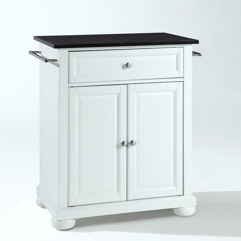 Granite Top Portable Kitchen Island in White Finish - 18"D x 31"W x 33.5"H