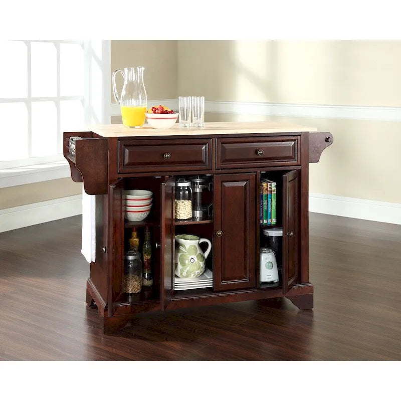 Vintage Mahogany Finish Natural Wood Top Kitchen Island - 51.5W x 18D x 34H