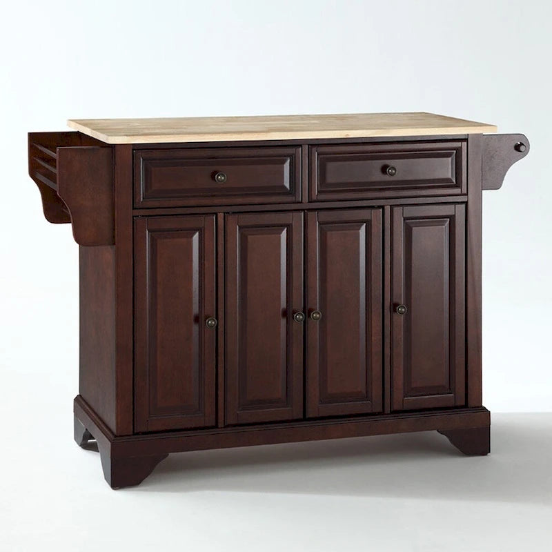 Vintage Mahogany Finish Natural Wood Top Kitchen Island - 51.5W x 18D x 34H