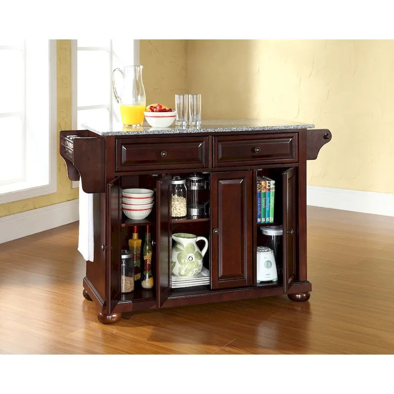 Solid Granite Top Kitchen Island in Vintage Mahogany Finish - 18d x 51.5w x 34h
