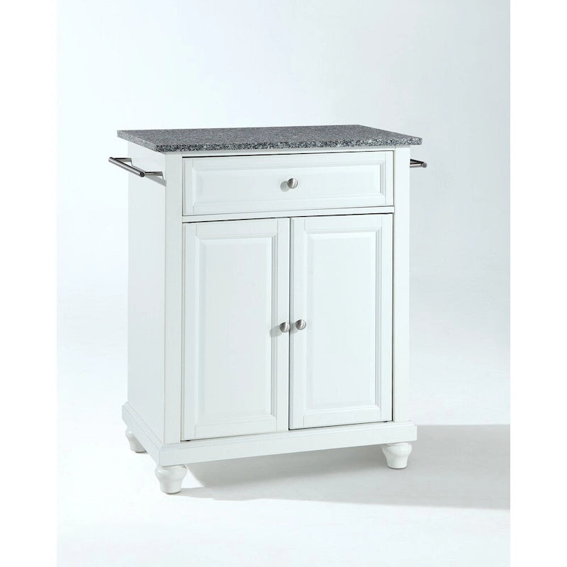 Solid Granite Top Portable Kitchen Island in White Finish - 31 W x 18 D x 35 H