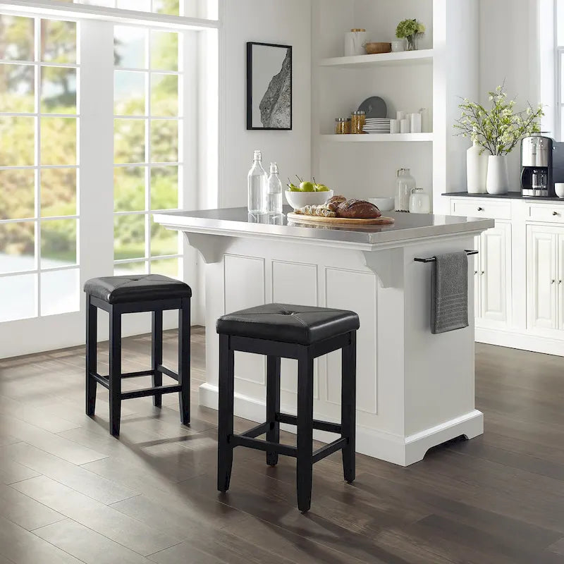 Kitchen Island with Upholstered Square Stools - 53d x 50w x 36h