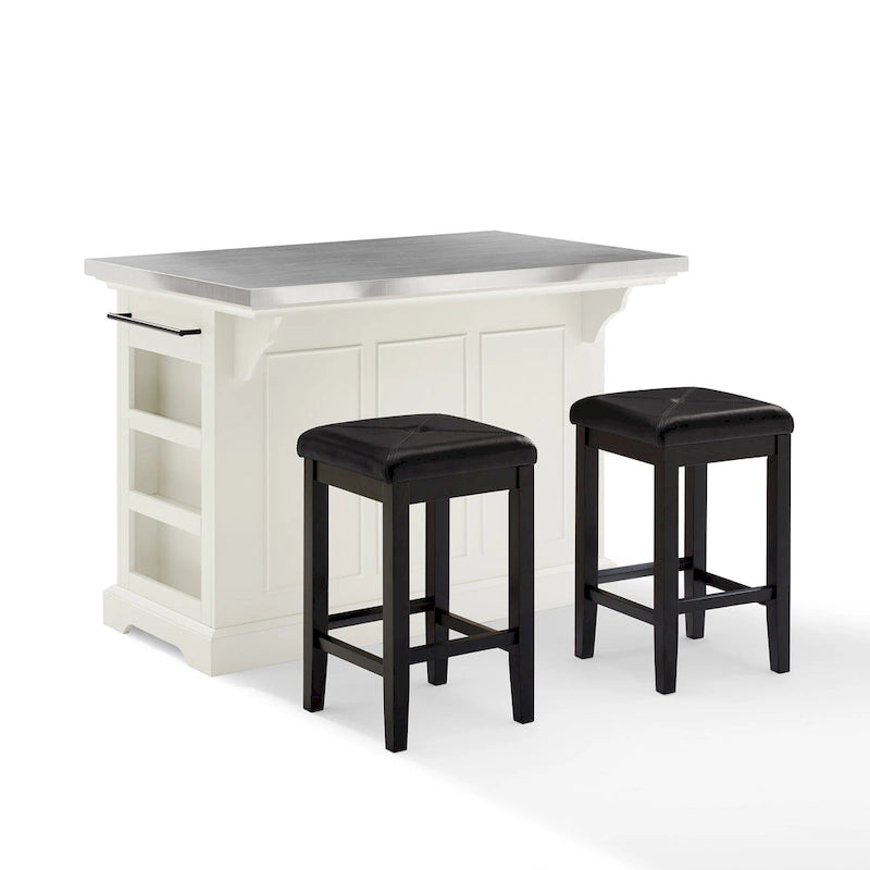 Kitchen Island with Upholstered Square Stools - 53d x 50w x 36h