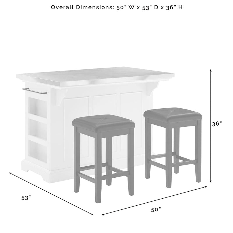 Kitchen Island with Upholstered Square Stools - 53d x 50w x 36h