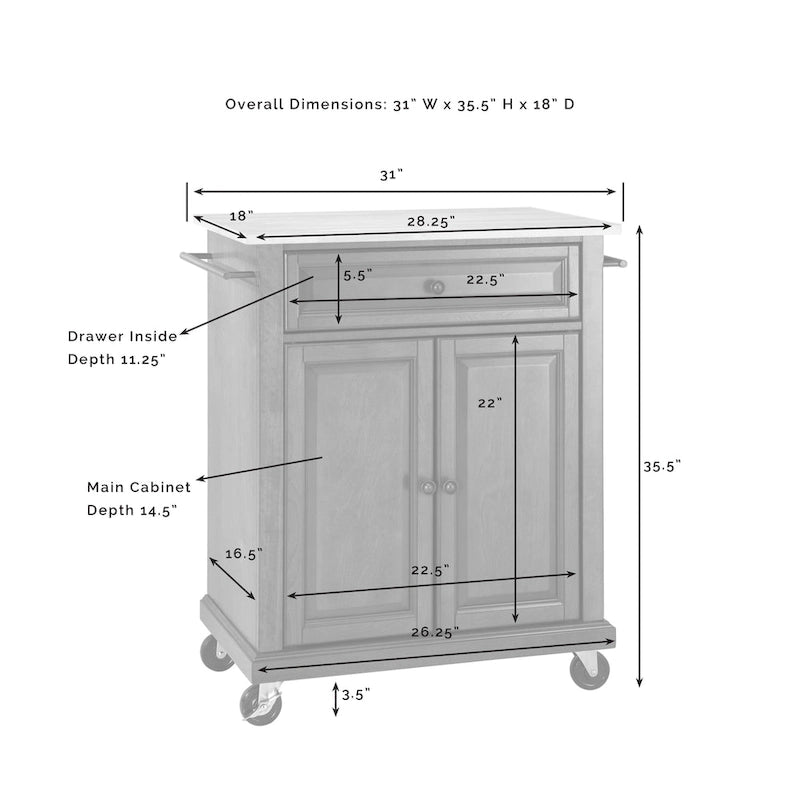 Wood Top Kitchen Cart - 31W x 18D x 35.5H