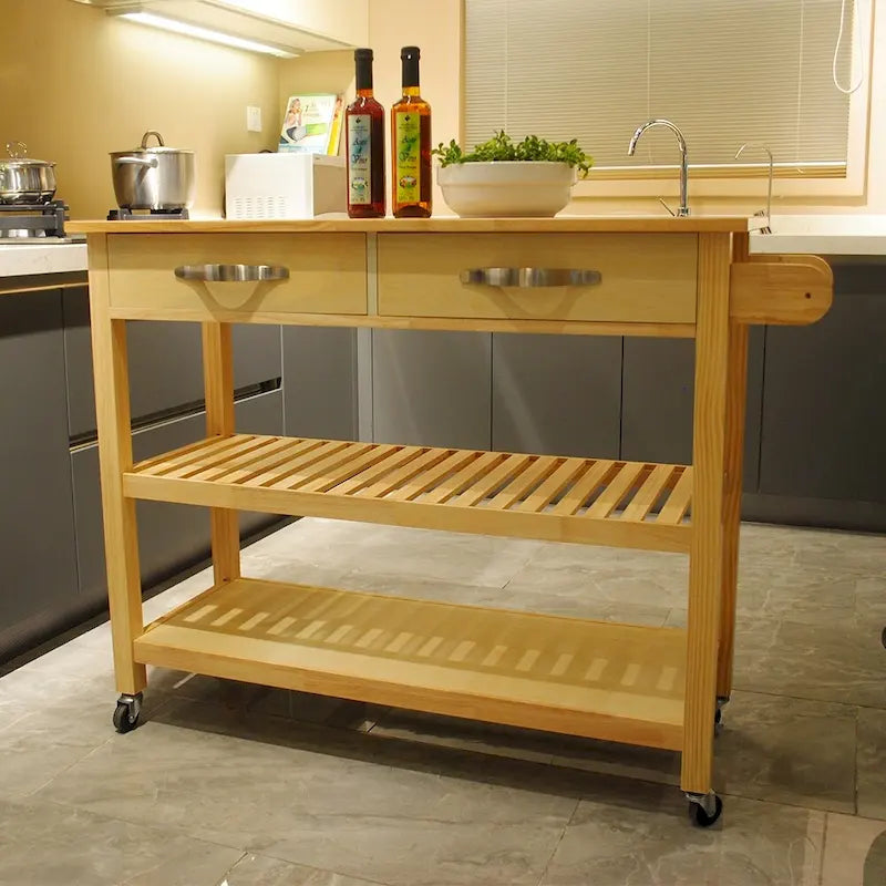 Mobile Kitchen Island Cart with Lockable Wheels and Wood Top