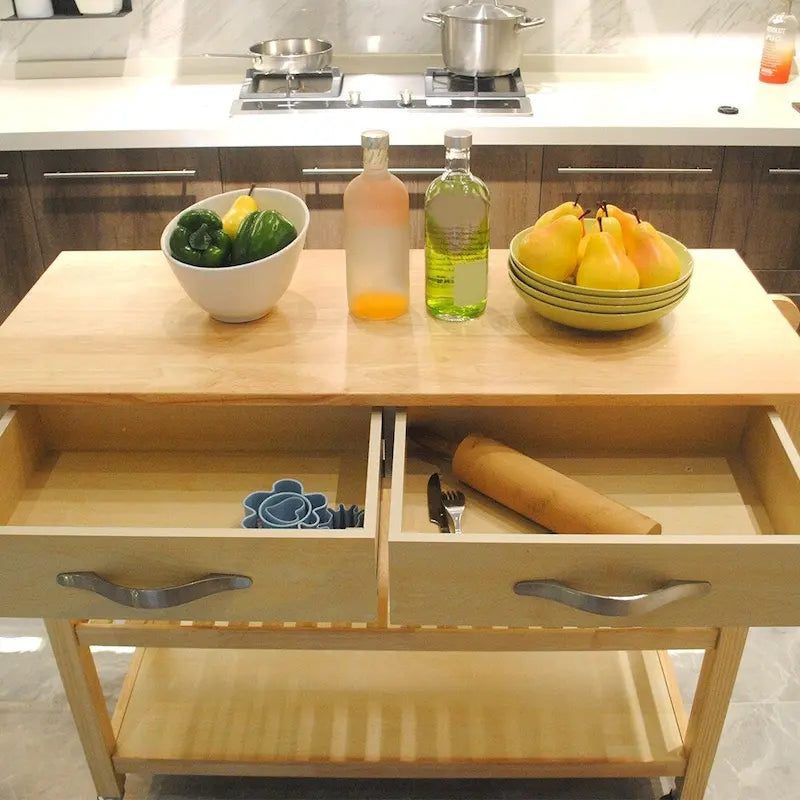 Mobile Kitchen Island Cart with Lockable Wheels and Wood Top