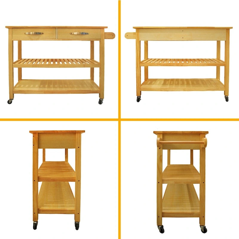 Mobile Kitchen Island Cart with Lockable Wheels and Wood Top
