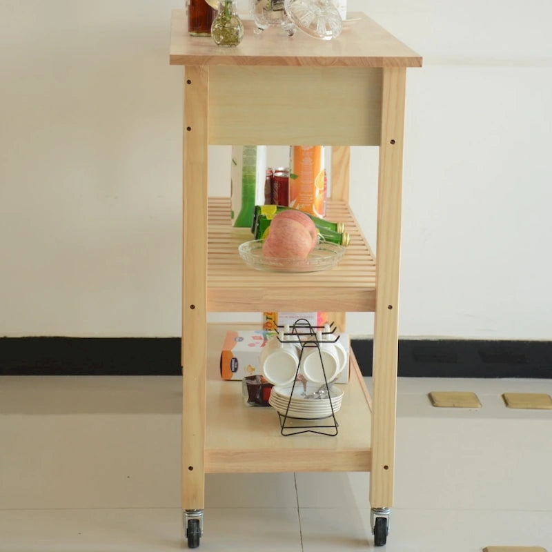Mobile Kitchen Island Cart with Lockable Wheels and Wood Top