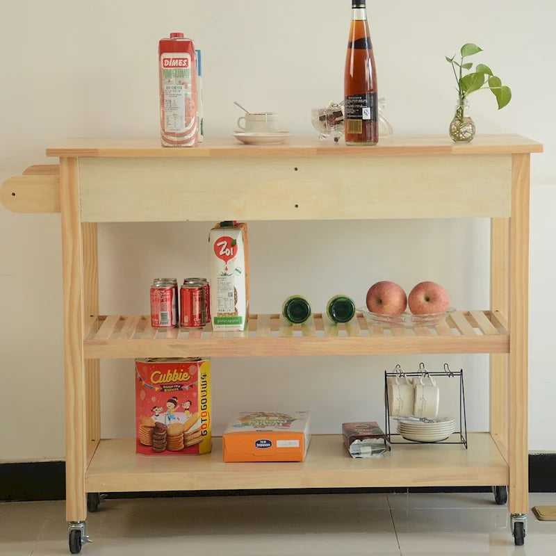 Mobile Kitchen Island Cart with Lockable Wheels and Wood Top