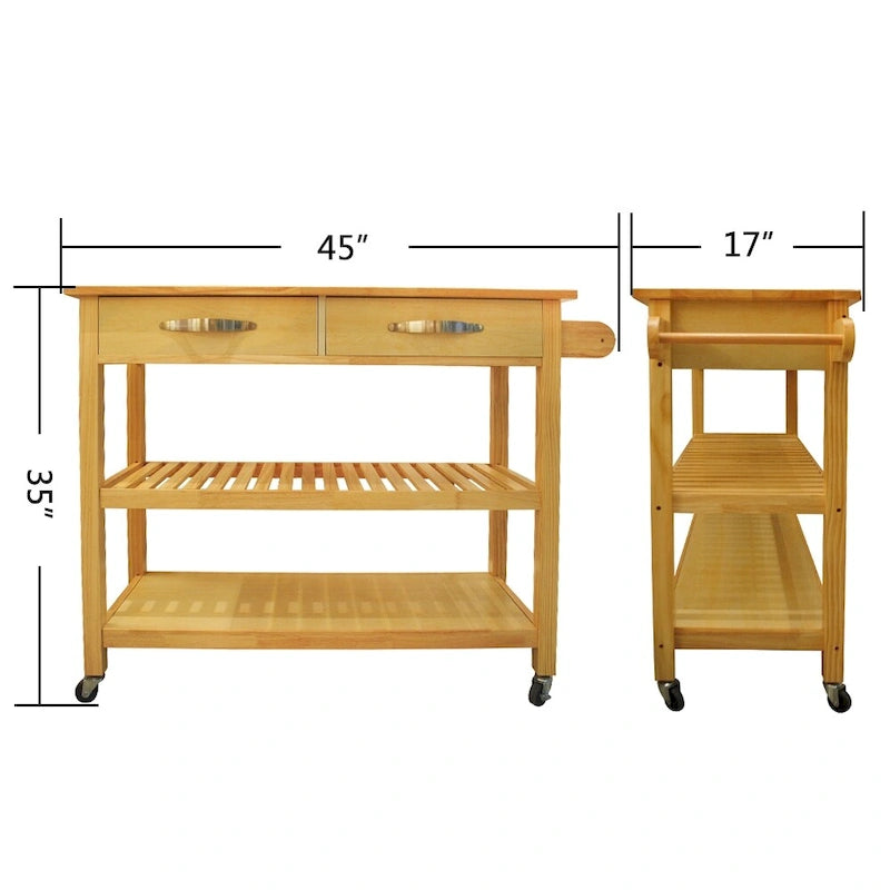 Mobile Kitchen Island Cart with Lockable Wheels and Wood Top