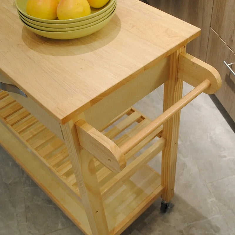 Mobile Kitchen Island Cart with Lockable Wheels and Wood Top