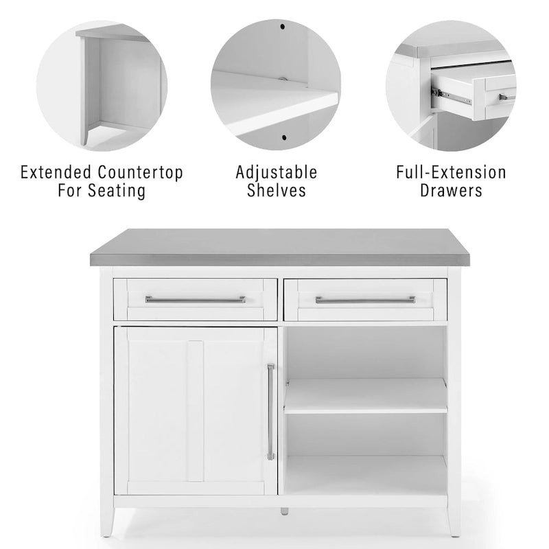 Stainless Steel Top Kitchen Island with X-Back Stools