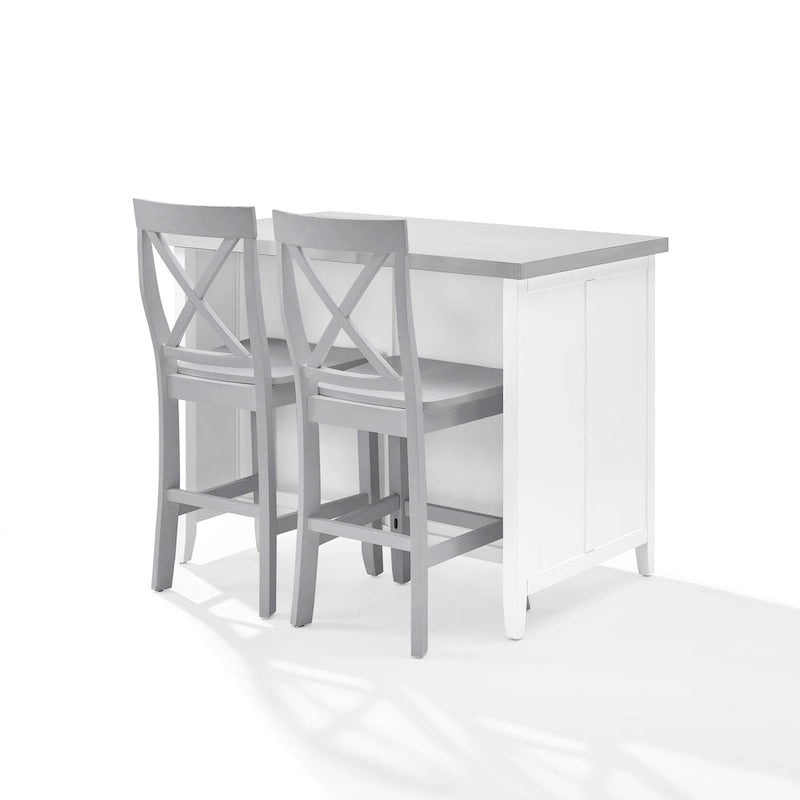 Stainless Steel Top Kitchen Island with X-Back Stools