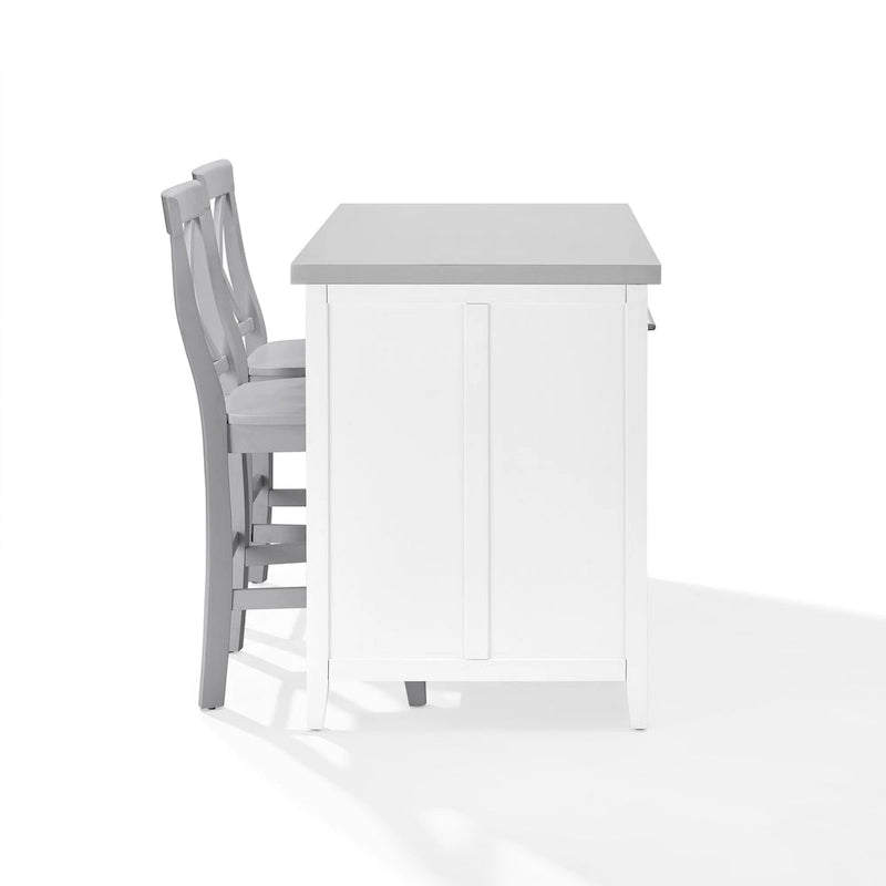 Stainless Steel Top Kitchen Island with X-Back Stools