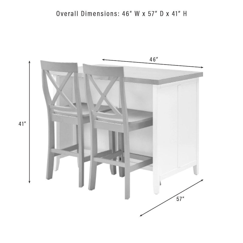 Stainless Steel Top Kitchen Island with X-Back Stools