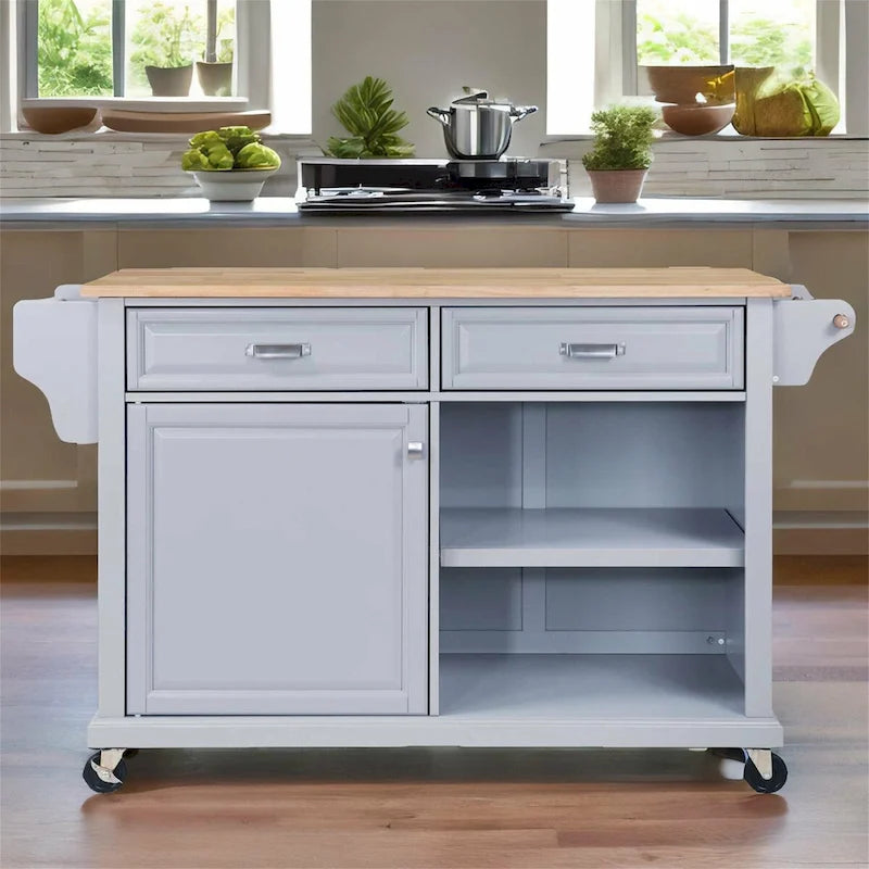 Kitchen Island Cart with Storage and Foldable Panel