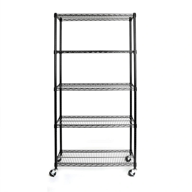 5-Tier NSF-Certified Steel Wire Shelving with Wheels - Black (35.43 x 17.72 x 70.87")
