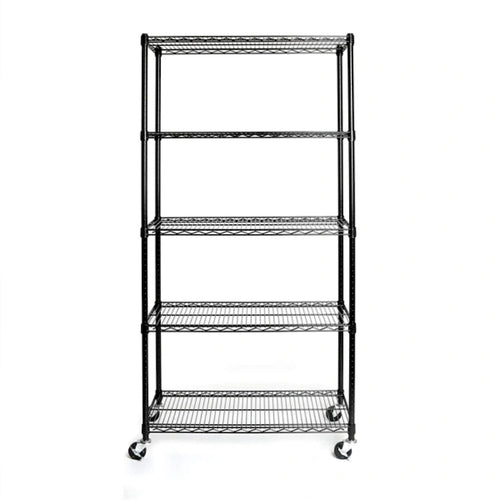 5-Tier NSF-Certified Steel Wire Shelving with Wheels - Black (35.43 x 17.72 x 70.87")