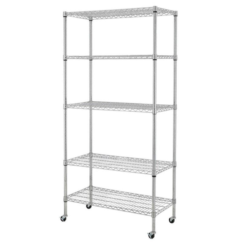 5-Tier NSF-Certified Steel Wire Shelving with Wheels - Black (35.43 x 17.72 x 70.87")