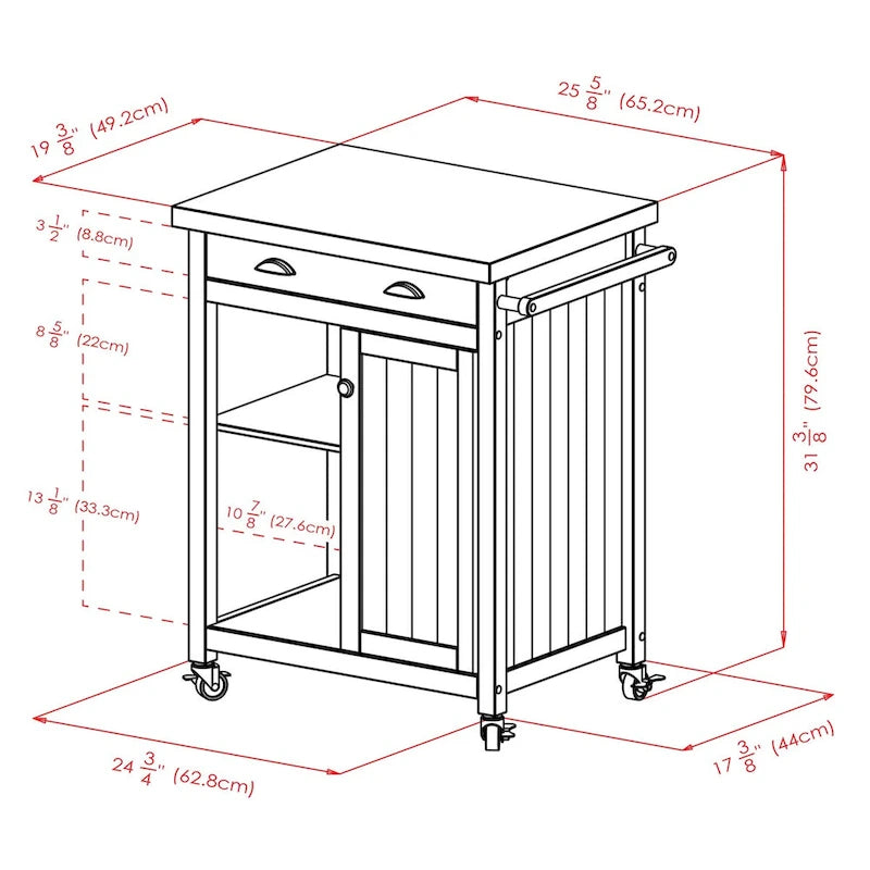 Kitchen Cart, Black - 27.76 x 19.37 x 34.02 inches