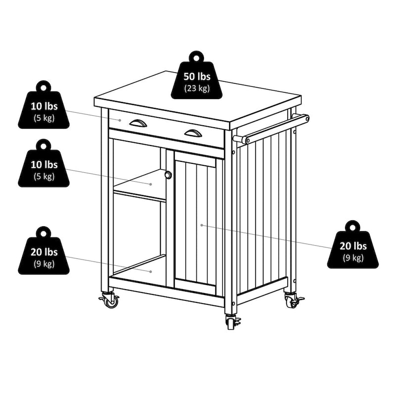 Kitchen Cart, Black - 27.76 x 19.37 x 34.02 inches