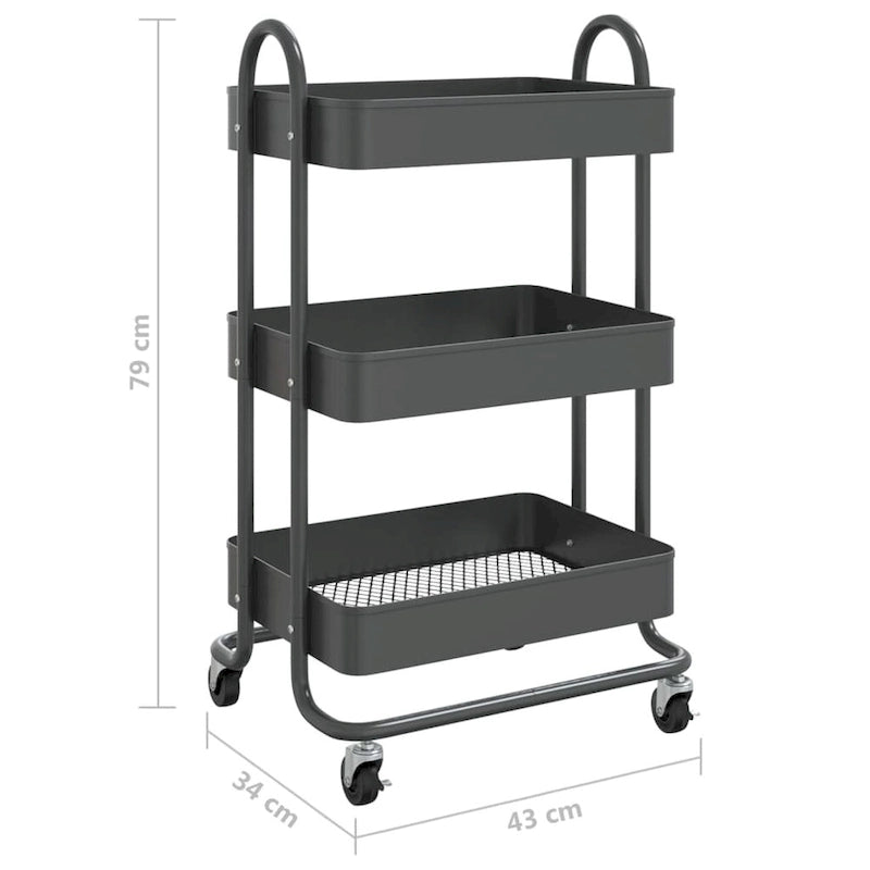3-Tier Kitchen Trolley Storage Utility Cart - 16.9" x 13.4" x 31.1"